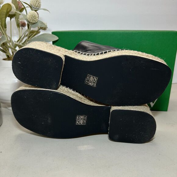 J. Crew Block-Heel Espadrille Sandals Leather Raffia Slip-on Black Women's 9 NWB - Picture 8 of 12